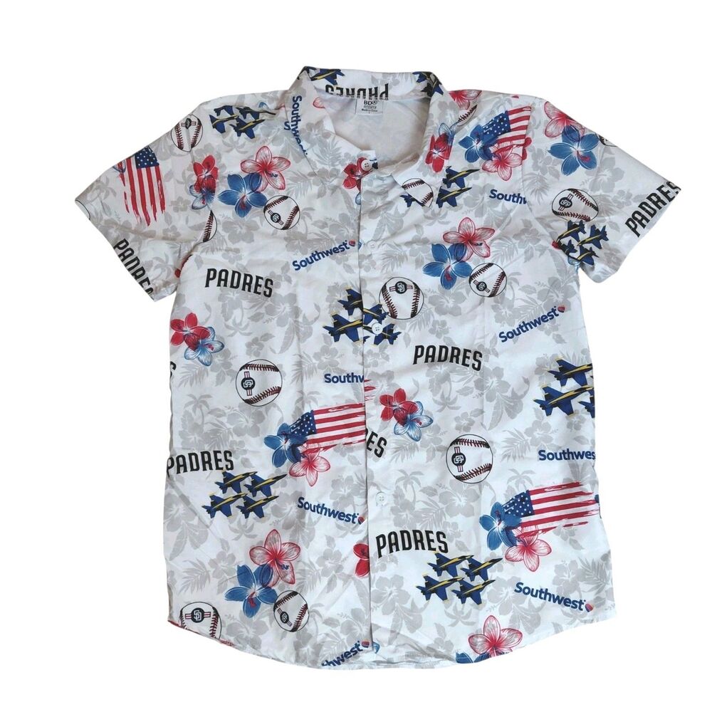 San Diego Padres Blue Angels Southwest Hawaiian Aloha Shirt White Men Large 2026